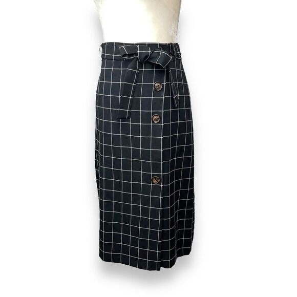 Mustard Seed Retro Windowpane Check Tie-Waist Midi Skirt - Picture 5 of 10